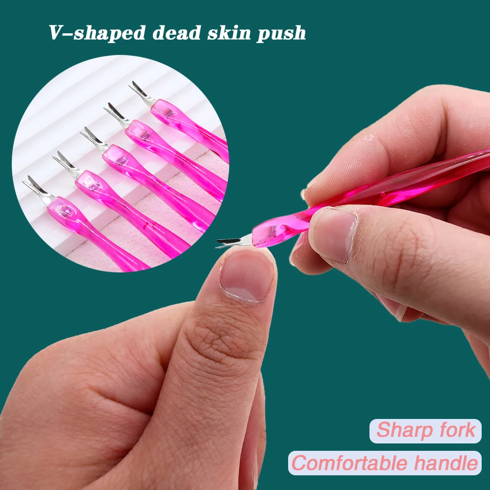 100Pcs Cuticle Pusher Manicure Supplies Nail Cuticle Trim Remover Pusher Dead Skin Fork Stainless Steel Head Nail Cleaning Tools