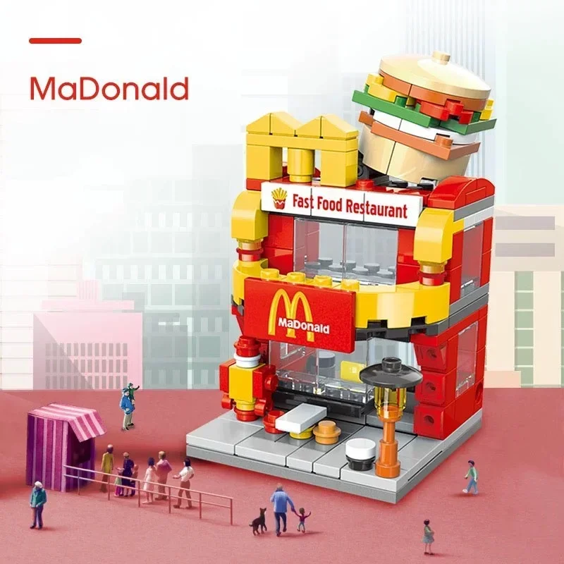 To Assemble Mini City Commercial Street Decoration Model Compatible With Building Blocks for Children's Educational Toys 4