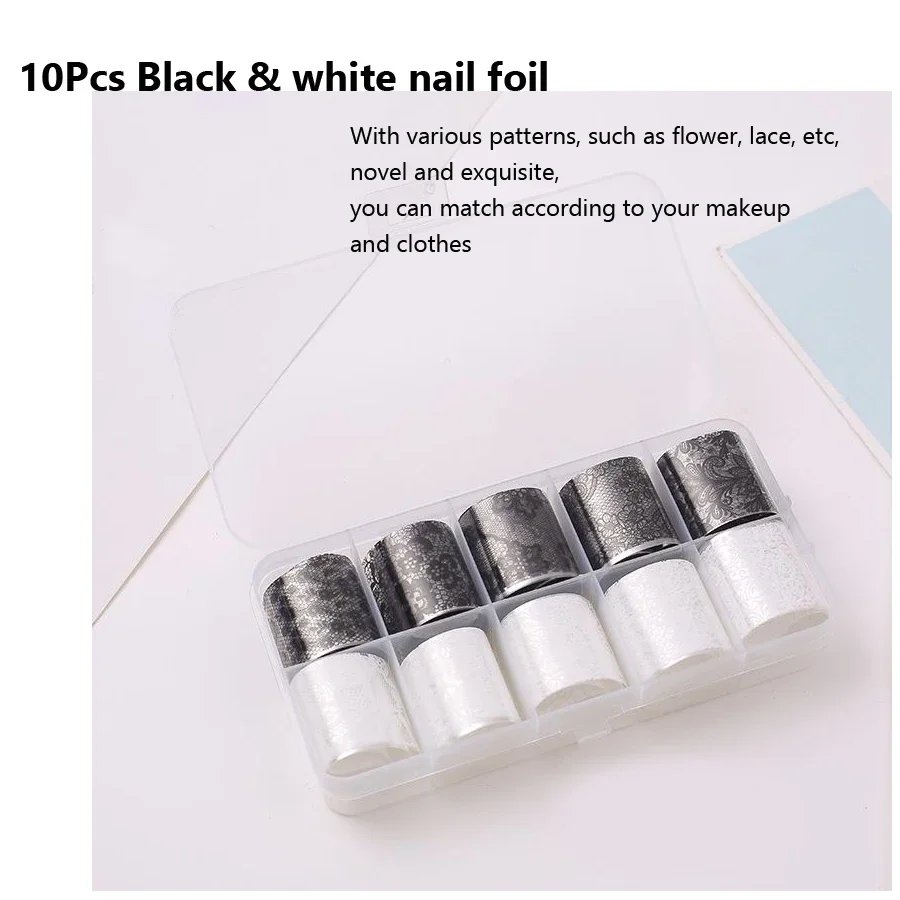 10 Rolls 2.5*60cm Lace Transfer Foil Nail Art Wraps DIY Manicure Tools