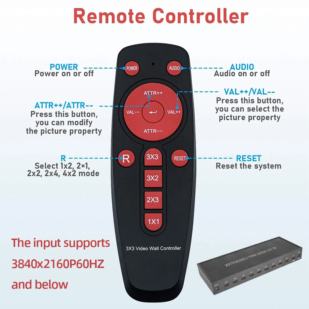÷  ÷   Ʈѷ, HDMI ȣȯ  ũ μ, 4K, 3x3, 1 Է, 9 