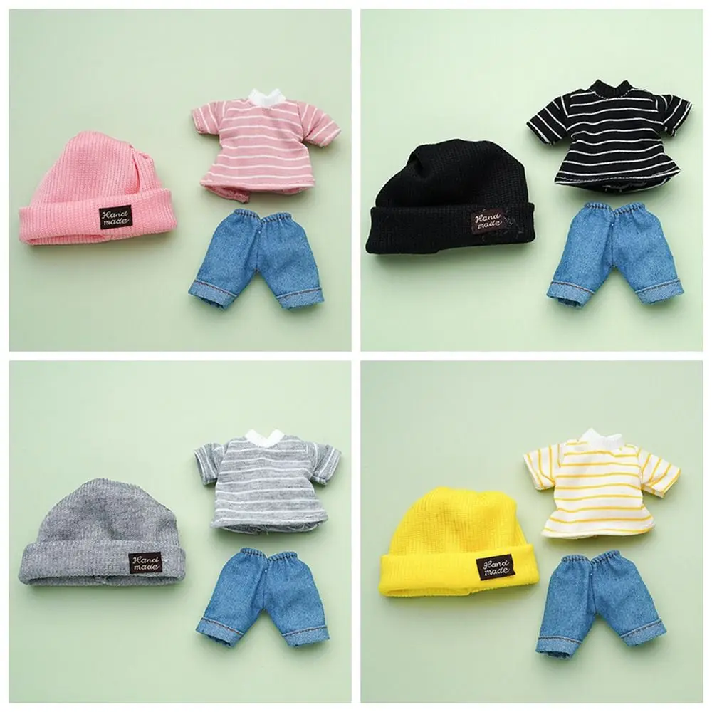 

16/17cm Doll Dress Up Accessories Fashion Doll Clothes T-shirt Clothes High-end Jeans Pants Suit Doll Knitted Hat