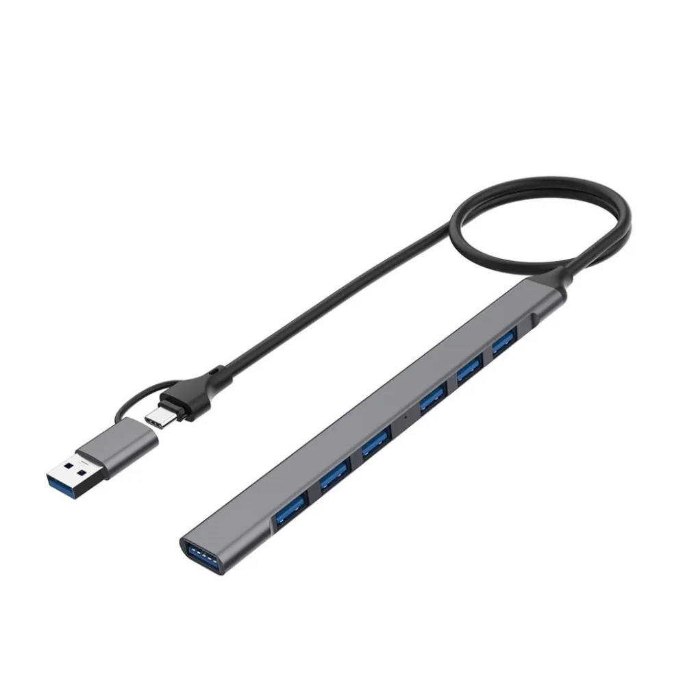 사용하기 쉬운 USB 3.0 C타입 도킹 스테이션, 7 포트, 4 포트, USB C타입 허브, 그레이 PVC, 투인원 도킹 스테이션, 컴퓨터 허브