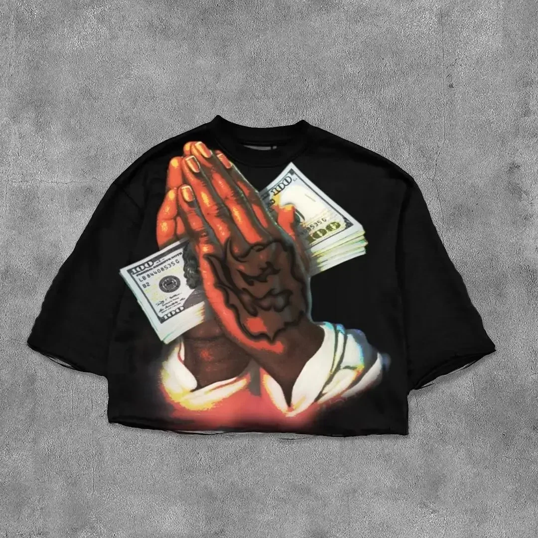 Y2K Street Harajuku Hip hop mens top short sleeve T-shirt Goth High Street casual print loose T-shirt oversized t shirt gulf