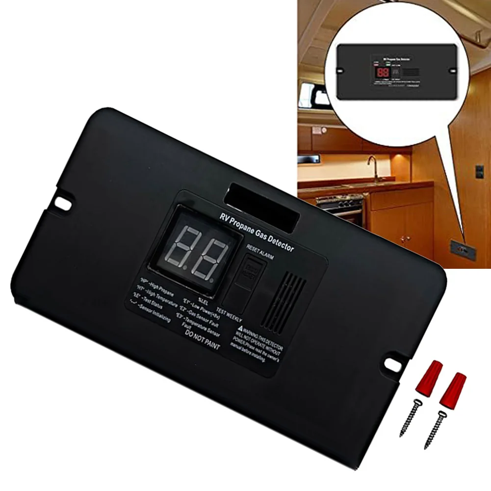 1pc BLACK Digital Trailers RV Propane Gas Detector With 85dB Loud Alarm 12V 18.5*8*3cm Real-Time Display Loud Alarm Auto Part