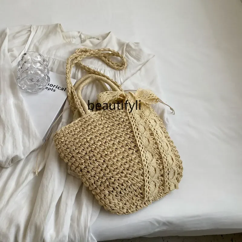 

zq Hand-Woven Women's Hand Carrying Straw Bag Easy Matching Tote Bag Women's Large Capacity Crossbody Bucket Bag