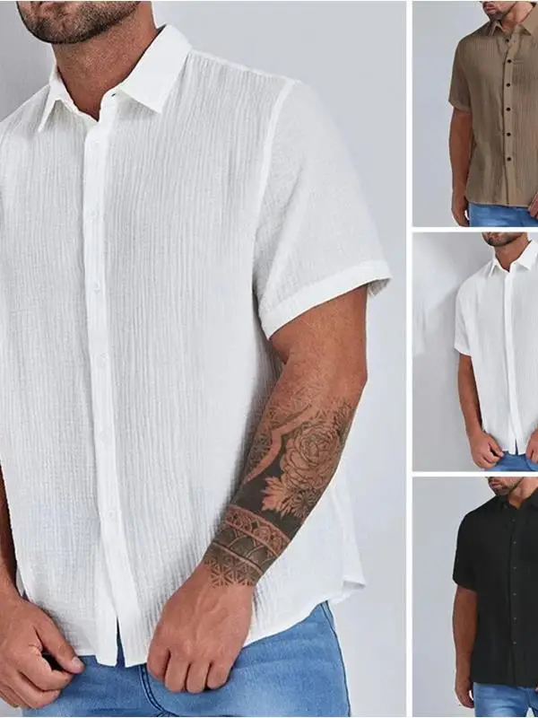 

Fashionable Solid Color Pleated Oversized Short Sleeved Shirt