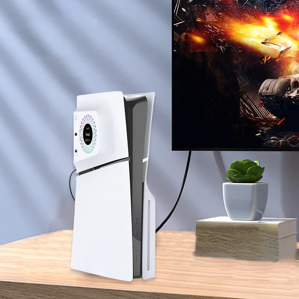LED 조명이 있는 측면 장착 냉각 선풍기, PS5 SLIM 게임 콘솔용 외부 장착 냉각 선풍기, USB 포트 2 개