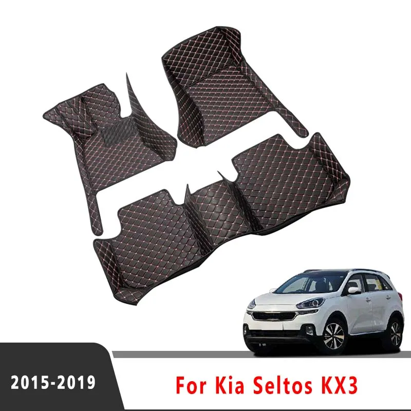 

Car Floor Mats For Kia Seltos KX3 2019 2018 2017 2016 2015 Auto Custom Waterproof Decoration Leather Carpets Accessories Protect