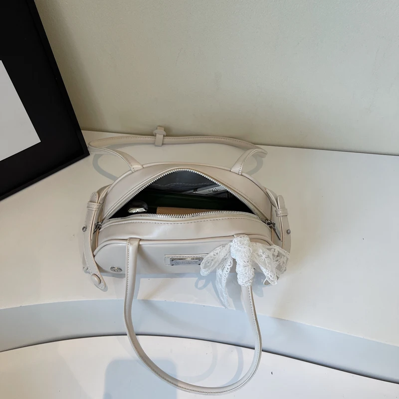 Women Small Underarm Bag PU Leather Bow Leisure Armpit Handbag Solid Color Travel Underarm Handbag Girls Outdoor Daily Bag