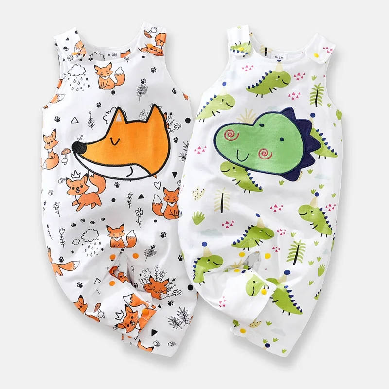 PatPat Baby Girl/Boy Cute Animal Pattern Cotton Sleeveless Jumpsuit Perfect for Outings and Daily Wear Basic Style