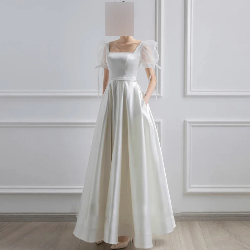 

Белое элегантное женское свадебное платье, атласное женское официальное платье, свадебное платье