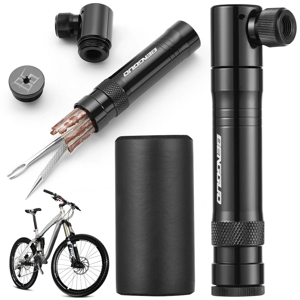 Bicycle Pump with Tubeless Tire Repair Kit Schrader & Presta Valve CO2 Bike Tire Inflator Aluminum Alloy for MTB Road Bike