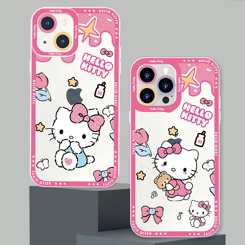 

Girl Sanrios Hello Kitty For Apple iPhone 14 13 12 Mini 11 XS Pro Max X XR 8 7 6 Plus Transparent Angel Eyes Phone Case