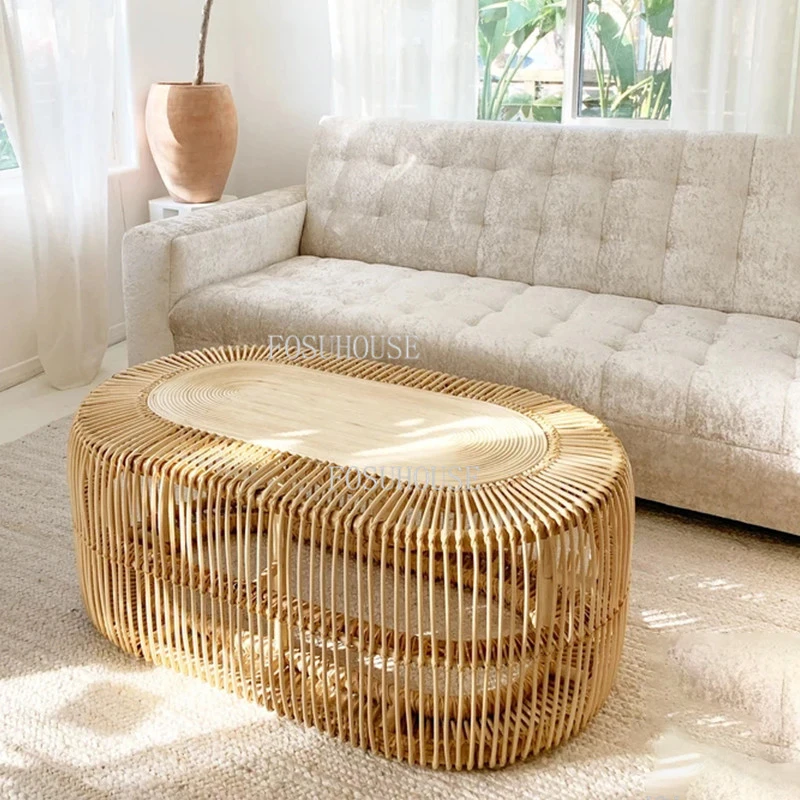 Japanese Tea Tables Nordic Natural Real Rattan Coffee Table Rectangular
