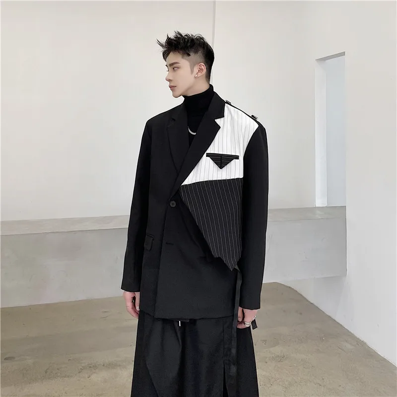 

2023 New Men's Blazers Fashion Style Solid Spring Autumn Chic Men's Irregular Short Suit Coat Personalized Trend Male V54