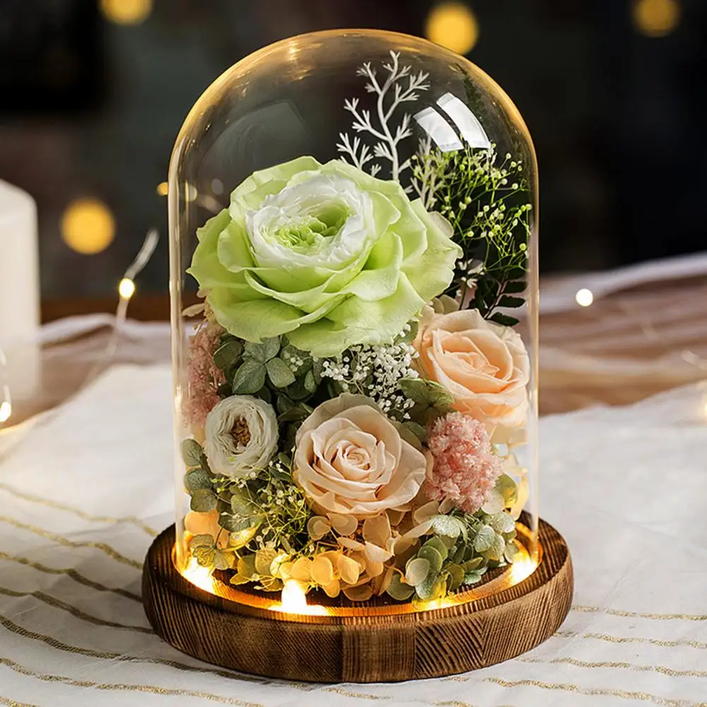 

Eternal Beauty Flower Preserved Real Infinity Rose Flower Glass Dome with Led Light Eternal Gift for Wife Girlfriend Mum