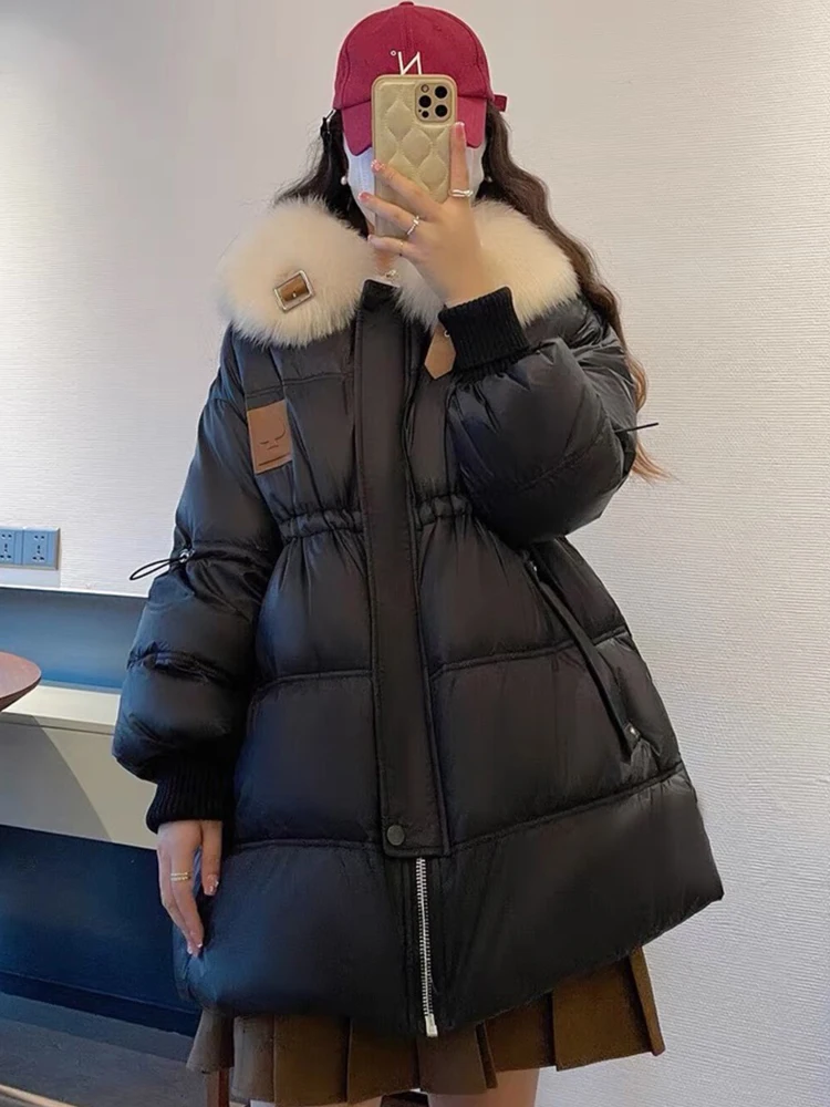 Janveny Luxury Natural Fox Fur Collar 2025 Women's Winter 90