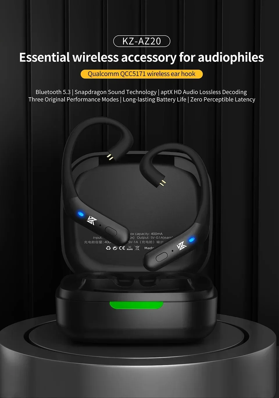 Bluetooth KZ-AZ20ワイヤレスヘッドセット,イヤーフック