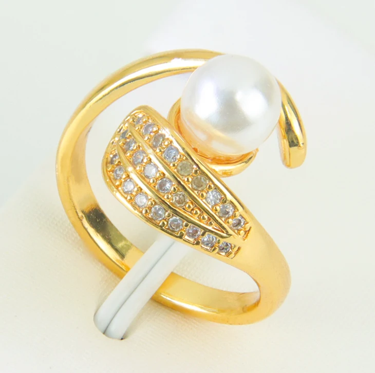 Italienische Mode Perlen Cocktailringe 21k Vergoldet Arabisch Geometrisch Eleganter Zirkonia-Ring Dubai Damen Event Party Schmuck – Detail 14