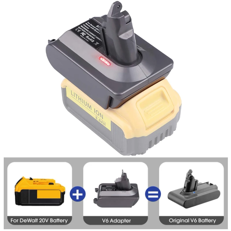 

Адаптер DW20V6 для пылесоса Dewalt, преобразователь литий-ионных батарей 18 в 20 в для Dyson V6 V03 SV04 SV09 DC62 DC59