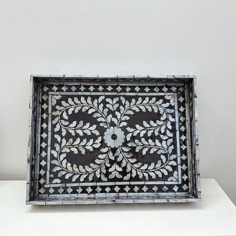 Creative Black Colorful Shell Tray Rectangular Mother-of-pearl Storage Tray Home Living Room Organizer Porch Decoration Ornament