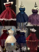 Gothic Y2k Sling Dress Women Harajuku Retro Tulle Ruffles Trim Christmas Party Outfit Grunge Aesthetic Sleeveless Elegant Wear