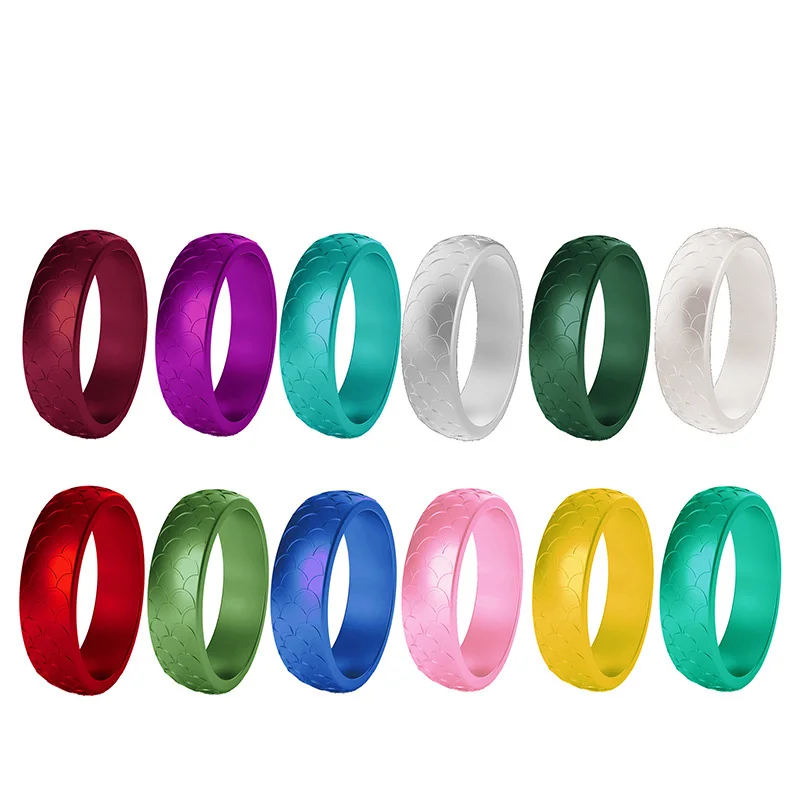 Anelli Di Gioielli Da Donna In Silicone Elastici Flessibili Fda Food Grade Mermaid Fish Scale Finger Wedding Ring Ipoallergenico 5.7Mm