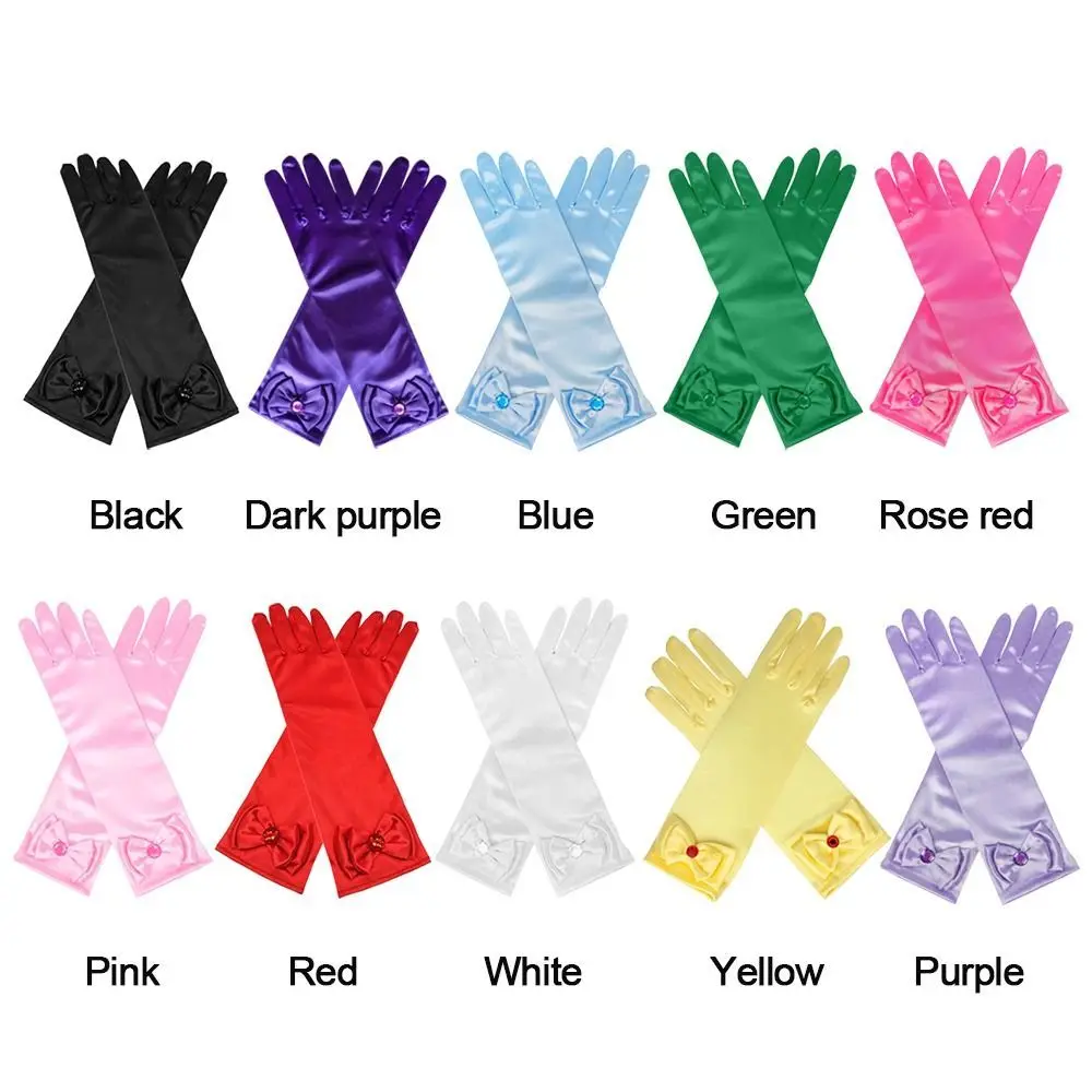 1Pair Children Long Gloves Princess Dance Performance Stage Gloves Satin Sequins Bow Glove Solid Full Finger Mittens Accessories 3
