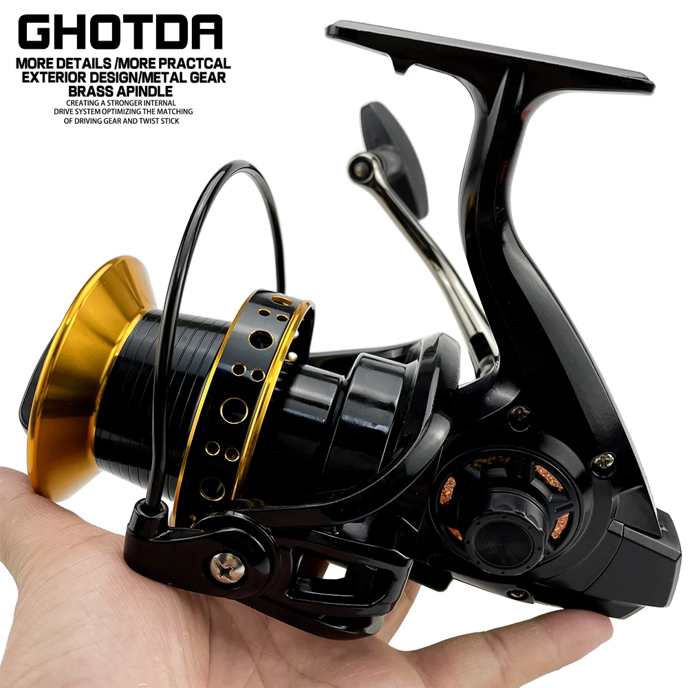 

GHOTDA High Strength Fishing Reel Large Metal Spool Spinning Reel 9000/10000/12000 Series Max Drag Power 20-30kg For Saltwater