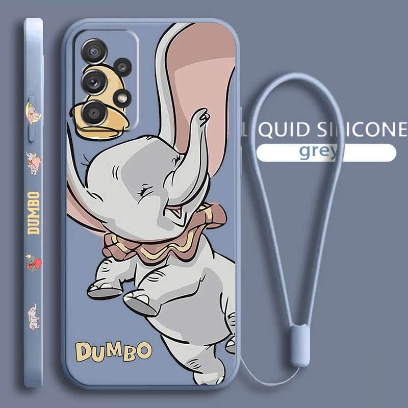 Disney Cartoon Dumbo Per Samsung Galaxy A73 A54 A34 A53 A33 A52 A32 A22 A71 A51 A21S 4G 5G Liquid Left Rope Phone Case Fundas