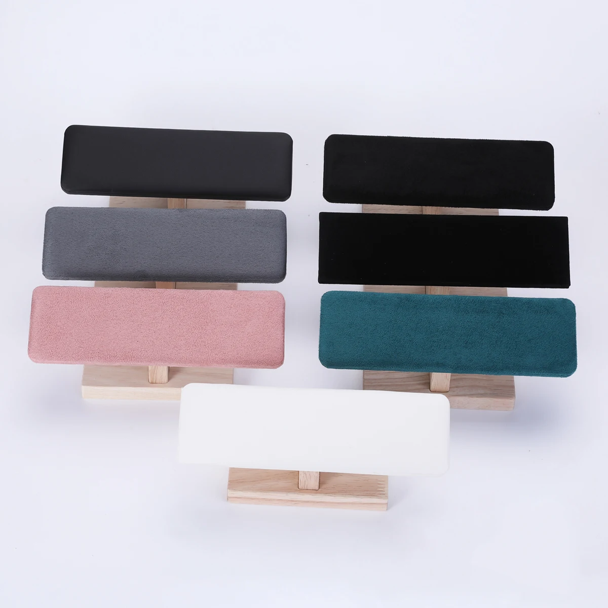 1pc Holz Basis T-Förmigen PU Leder/Samt Armband Display Rack Armreif Uhr Haarband Schmuck Lagerung Ständer halter Organizer – Detail 12