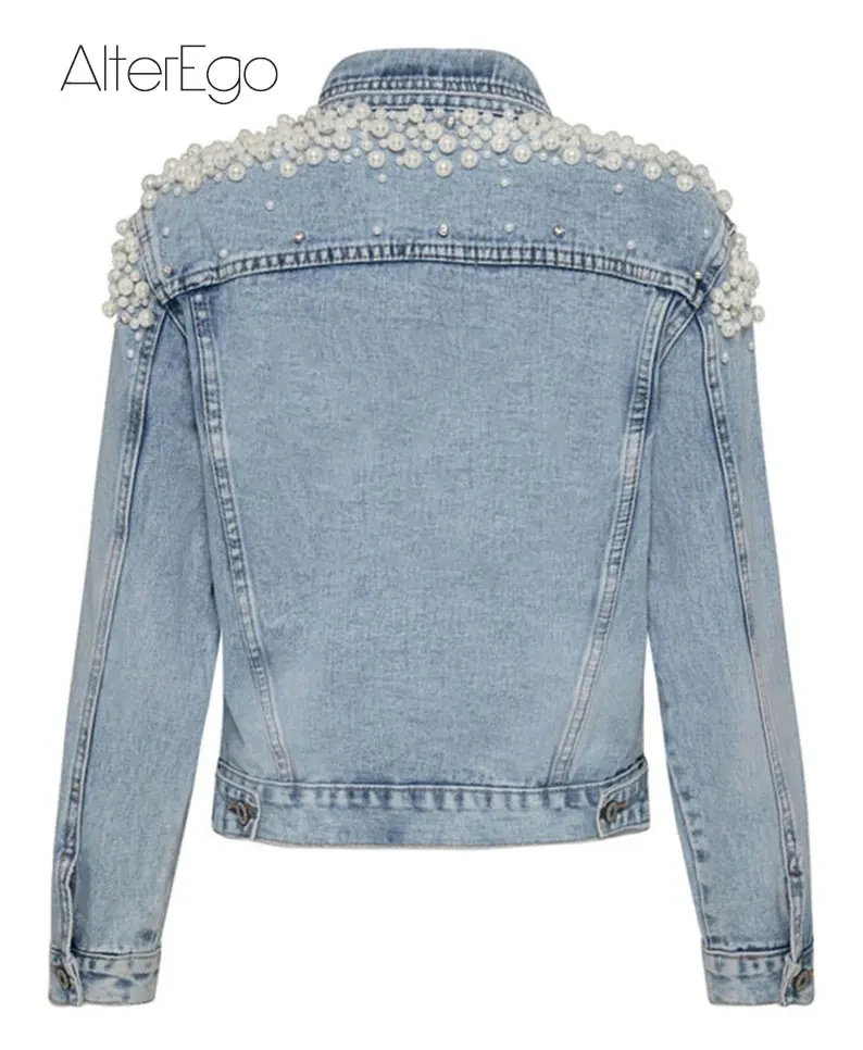 Luxury Jean Jackets Bride Pearl Denim Coat Bridal Pearls Coats Future Denim Outerwear Wedding Women's Clothing 2023 Solid Jacket