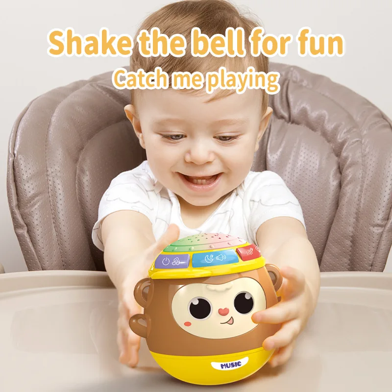 Kids Music Toys 5 in 1 Monkey Tumbler Toy Star Projector Lamp Music Beats Drum Early Educational For 0-12 Months