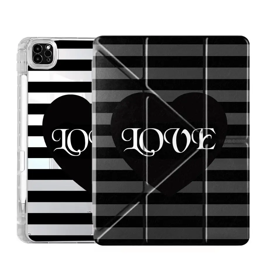 Elegant Black Stripes Tablet Case with Y-Fold Design
