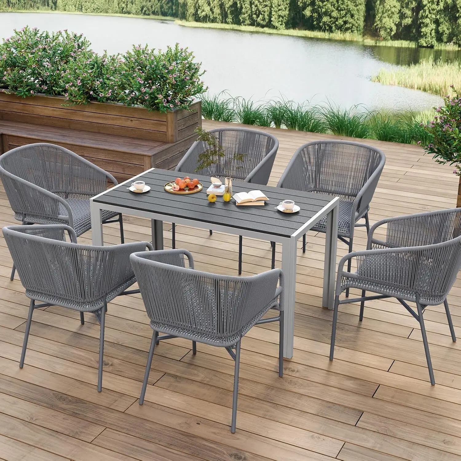 Aluminum Outdoor Dining Table, Patio Metal Slatted Table, Weather Resistant 110x70x73cm Large Rectangular, Yard, Garden, Porch