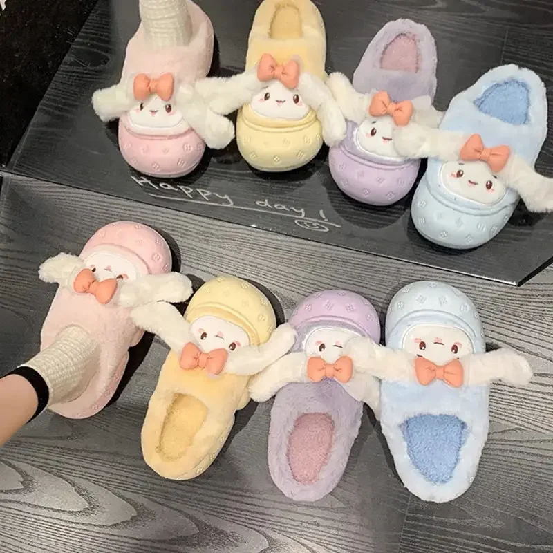 

Cute Kawaii Cinnamoroll Women's Baotou Furry Slippers Sanrio Winter New Thick Soled Home Indoor Warm Super Cute Cotton Slippers