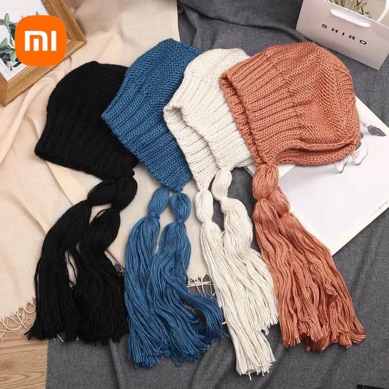 

Осенне-зимние шерстяные шапки Xiaomi с оплеткой теплые шапки с защитой ушей ветрозащитная эластичная вязаная теплая шапочка для женщин и девушек повседневные Шапки