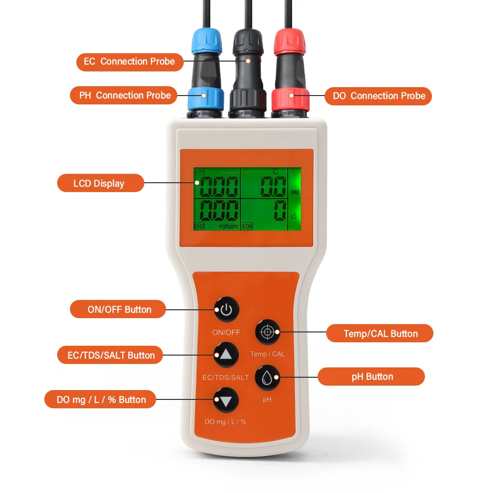 Dissolved Oxygen Meter Kit pH TDS EC Salinity Digital Water Quality Tester for A