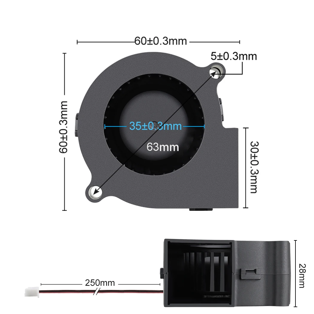 Ventilador sem Escova Ventilador Centrífugo dc Radiador Dissipador de Bola Dupla 60 mm 12v 24v 2pin 60x28 mm 6028 6cm Manga 1pc - Imagem 6