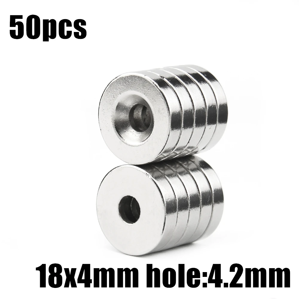 

50pcs 18x4mm Hole:4.2mm magnet super Strong Round Neodymium Countersunk Ring Magnets Rare Earth
