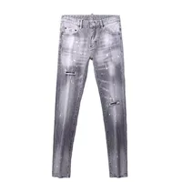 Jeans pour hommes rétro Y2KStreet Fashion, de haute qualité, extensibles, coupe slim, déchirés, peints, de marque de créateur, denim vintage, gris 6
