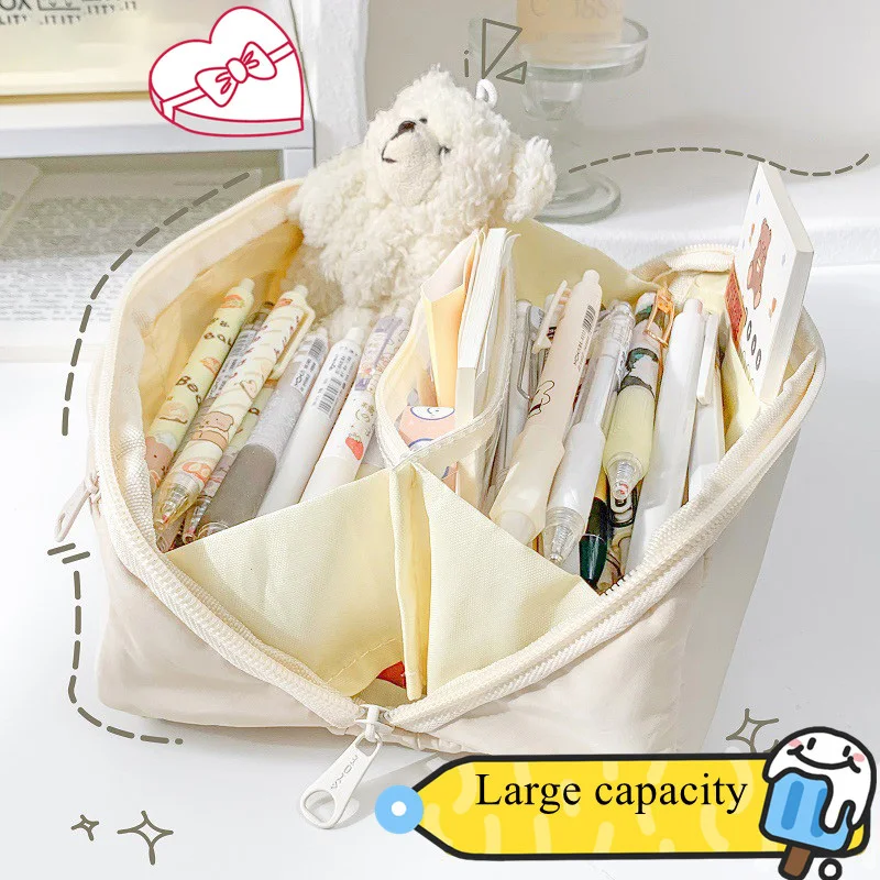 Astuccio multistrato, grande capacità, astuccio per matite staccabile, da viaggio, per ufficio, scuola, Beige