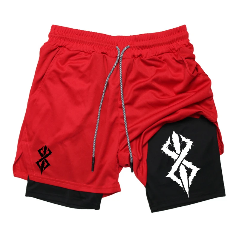 Men 2 in 1 Athletic Gym Workout Running Summer Shorts for Performance Print with Phone Pocket Quick Dry Breathable