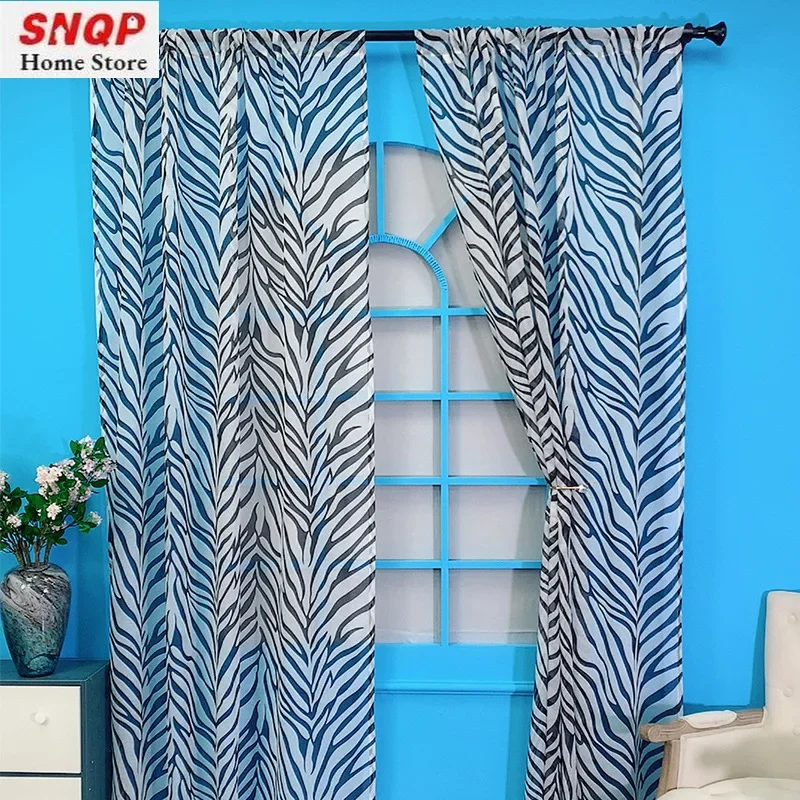 

Modern Simple Black White Zebra Print Striped Tulle Curtains for Living Room Bedroom Dining Window Screen Sheer Decor Kitchen