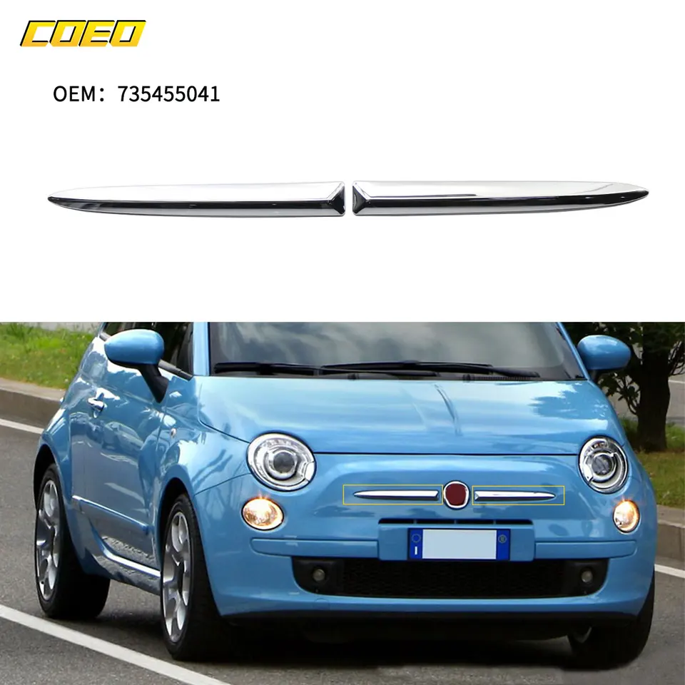 Moldura Superior Cromada Para Parachoques Delantero De FIAT 500 (2007-2015) - Reemplazo ABS, Números 735455041 Y 735455042