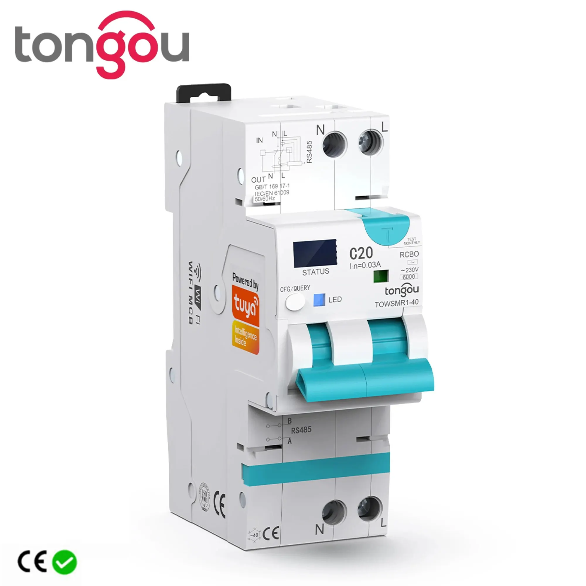 TUYA WIFI RCBO LED Adjustable Smart Circuit Breaker Residual Current Circuit Breaker With Over Current and Leakage Protection