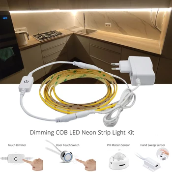 원격 터치 조광기 핸드 스윕 PIR 모션 센서, COB LED 스트립 테이프 조명, 어댑터 포함, 12V, 9W, 320 LED/m Ra 90 너비 8mm