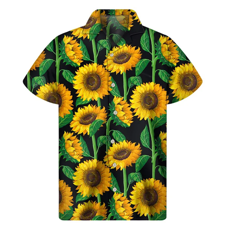 thumbnail image 1 of Camisa hawaiana con estampado 3D de girasoles para hombre, ropa para hombre, camisas hawaianas florales, blusas de manga corta de verano, blusa con botones y solapa de calle, 1 of 4