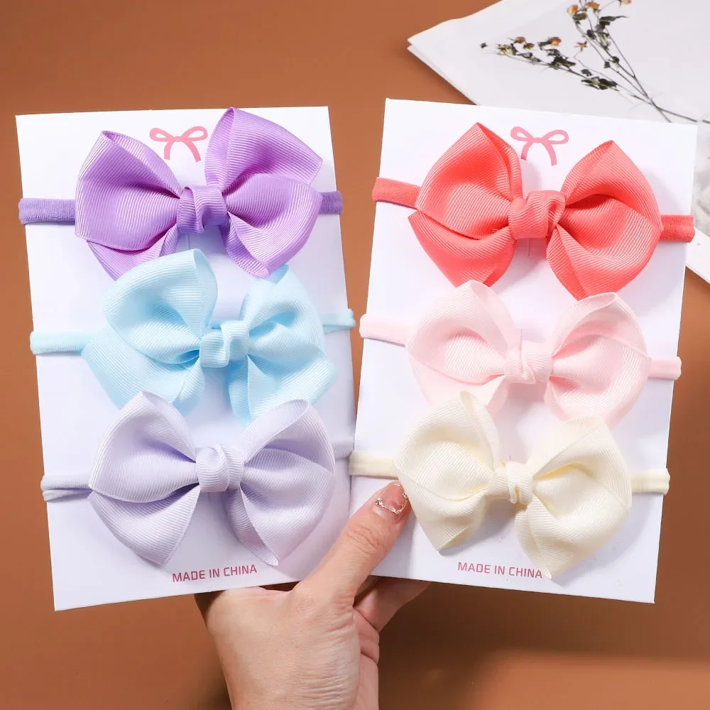 

3Pcs Grograin Ribbon Baby Bows Headband for Girls Headwear Solid Color Bowknot Elastic Hair Bands Newborn Babe Hair Accessories