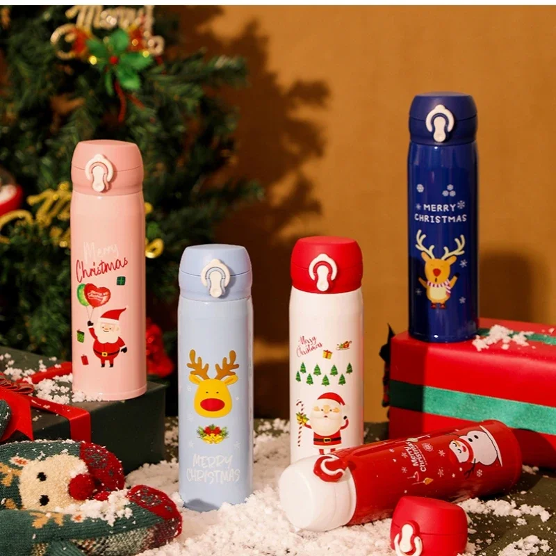 Christmas Thermos Cup Cartoon Christmas Tree Stainless Steel Insulated Mug Outdoor Travel Coffee Cup Kids Gift